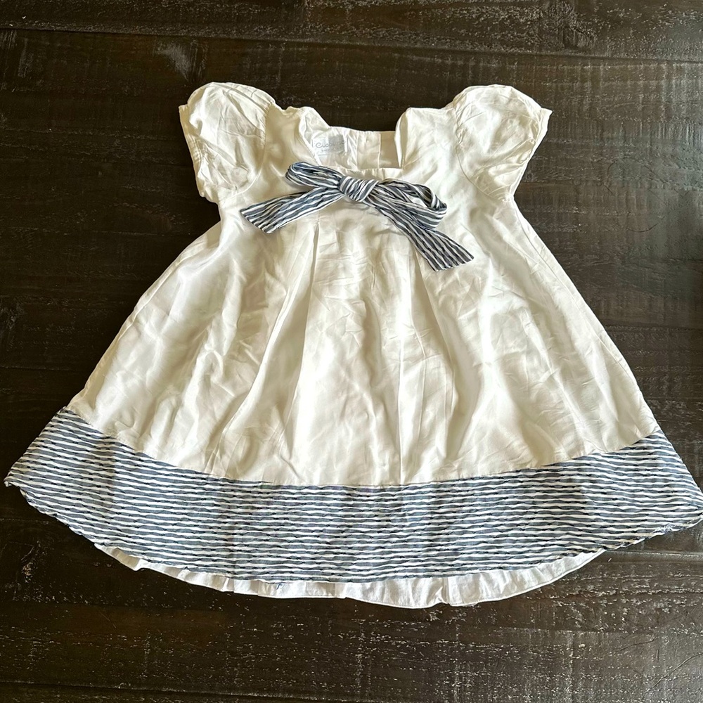 Charming Ciccino Italian White and Blue Striped toddler  Easter Spring Dress